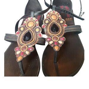 Embellished Gypsy Black and brown gladiator Sandals size 9 boho sandals